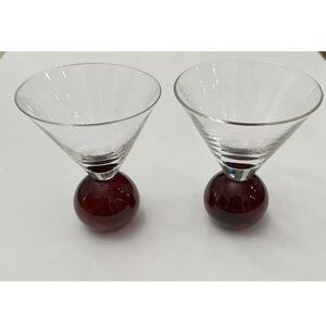 Glass Ruby Bubble Ball Base Compotes with Clear Glass tops set of Two99